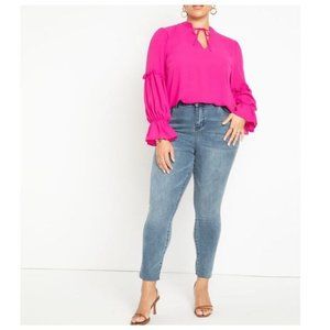 Eloquii Ruffle Flowy Crepe Long Sleeve Blouse in Pink Size 22